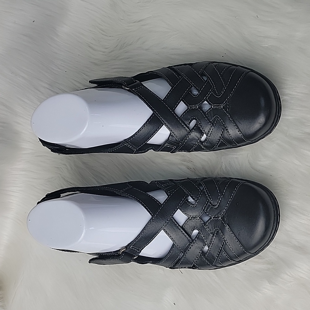 CLARKS Cora Dream Black Braided‎ Cut Out Comfort Cottage Preppy Sandal Shoes 8.5 - Picture 2 of 13